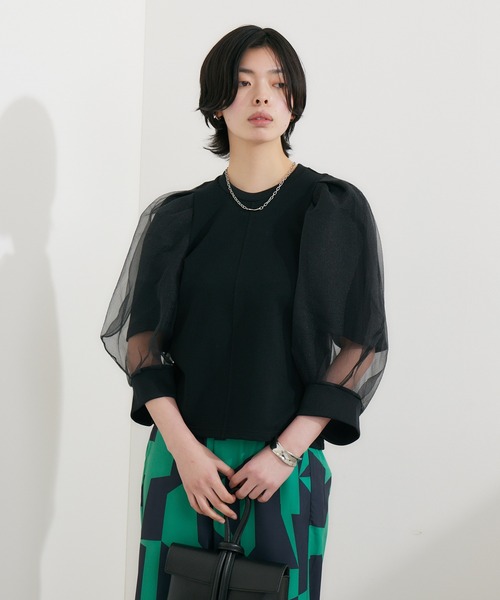 1％（イチ パーセント）の「1% ボリュームシアースリーブプルオーバー（Tシャツ/カットソー・レディース・チャコールグレー/ブラック・FREE）」の8枚目の写真