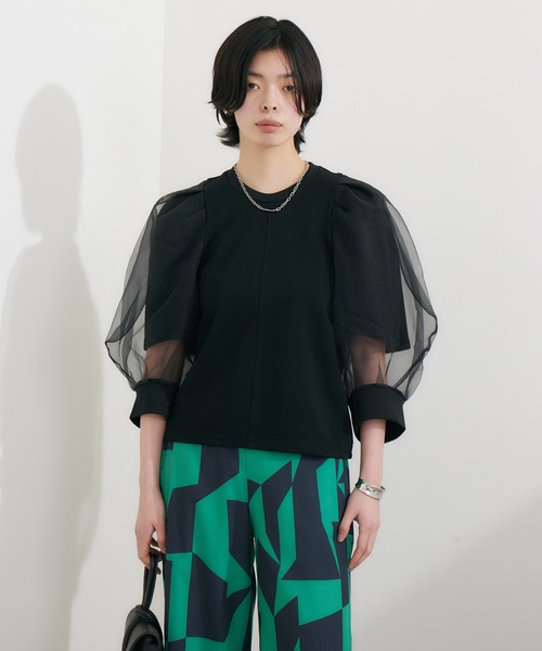 1％（イチ パーセント）の「1% ボリュームシアースリーブプルオーバー（Tシャツ/カットソー・レディース・チャコールグレー/ブラック・FREE）」の9枚目の写真