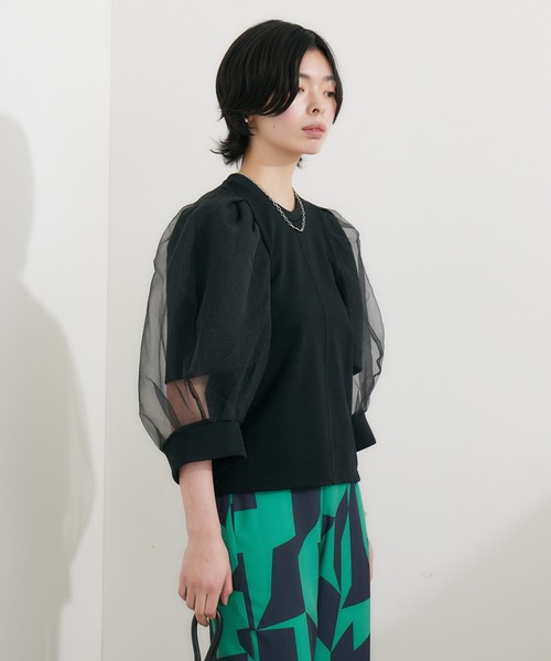 1％（イチ パーセント）の「1% ボリュームシアースリーブプルオーバー（Tシャツ/カットソー・レディース・チャコールグレー/ブラック・FREE）」の10枚目の写真