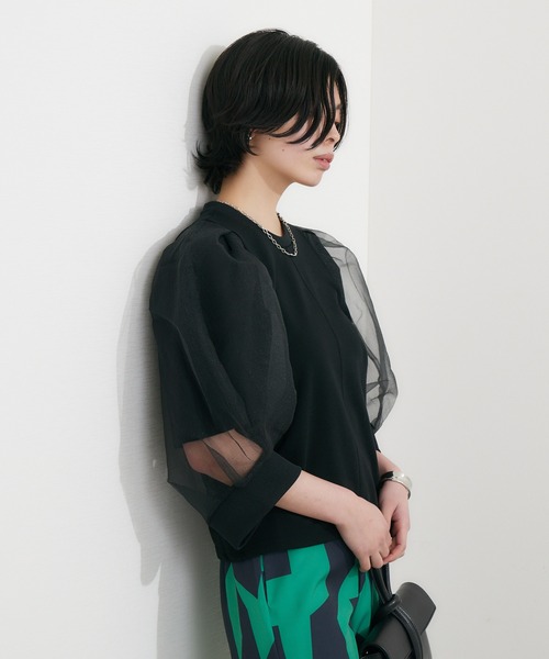 1％（イチ パーセント）の「1% ボリュームシアースリーブプルオーバー（Tシャツ/カットソー・レディース・チャコールグレー/ブラック・FREE）」の11枚目の写真