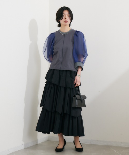 1％（イチ パーセント）の「1% ボリュームシアースリーブプルオーバー（Tシャツ/カットソー・レディース・チャコールグレー/ブラック・FREE）」の12枚目の写真