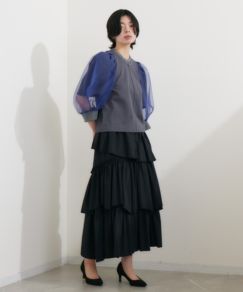 1％（イチ パーセント）の「1% ボリュームシアースリーブプルオーバー（Tシャツ/カットソー・レディース・チャコールグレー/ブラック・FREE）」の13枚目の写真