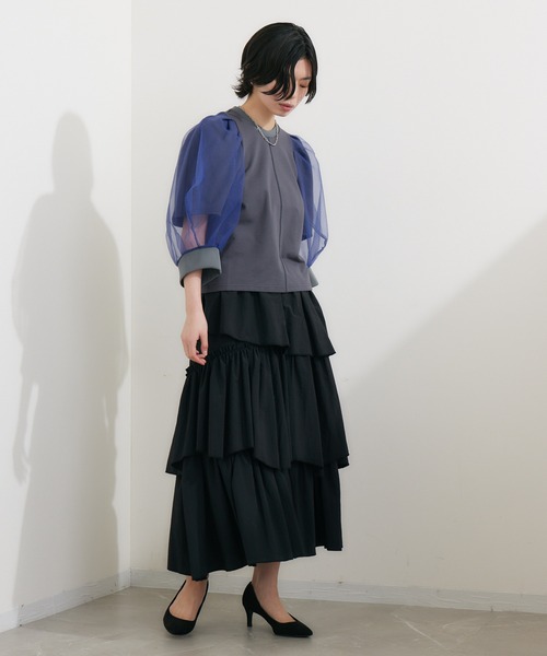 1％（イチ パーセント）の「1% ボリュームシアースリーブプルオーバー（Tシャツ/カットソー・レディース・チャコールグレー/ブラック・FREE）」の14枚目の写真