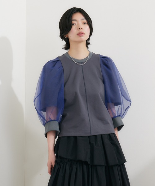 1％（イチ パーセント）の「1% ボリュームシアースリーブプルオーバー（Tシャツ/カットソー・レディース・チャコールグレー/ブラック・FREE）」の16枚目の写真