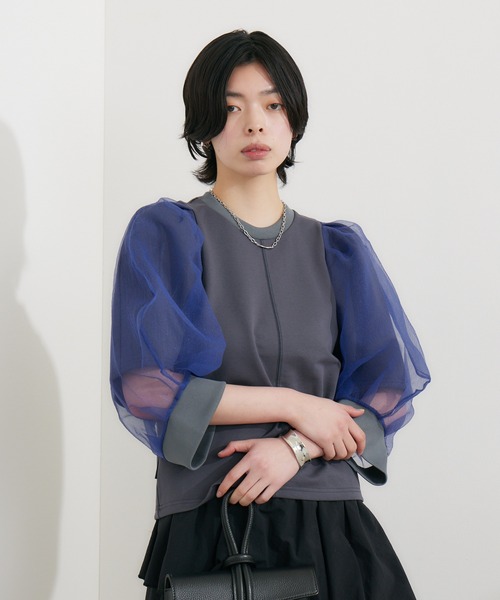 1％（イチ パーセント）の「1% ボリュームシアースリーブプルオーバー（Tシャツ/カットソー・レディース・チャコールグレー/ブラック・FREE）」の17枚目の写真