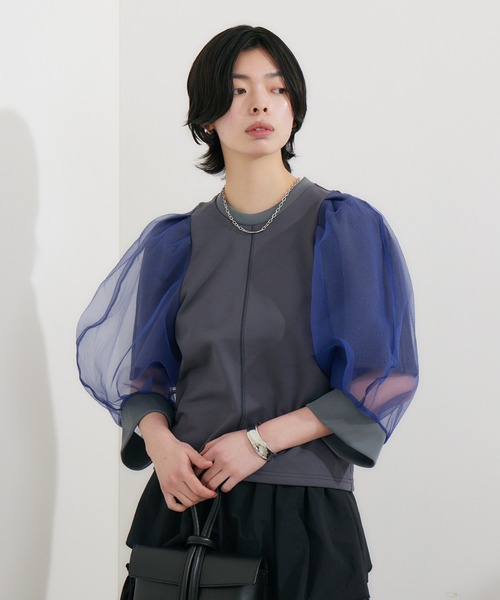 1％（イチ パーセント）の「1% ボリュームシアースリーブプルオーバー（Tシャツ/カットソー・レディース・チャコールグレー/ブラック・FREE）」の18枚目の写真