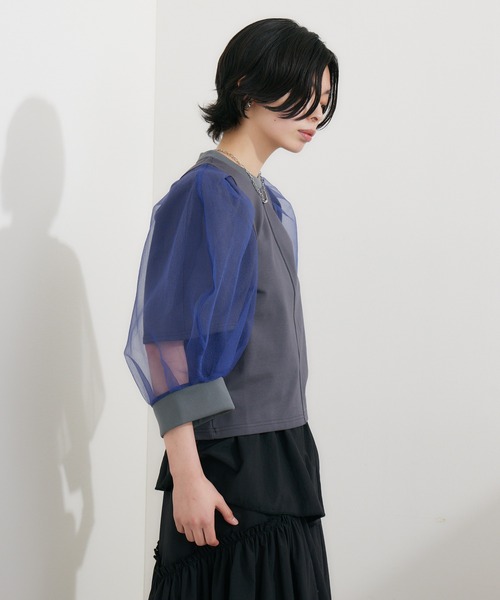 1％（イチ パーセント）の「1% ボリュームシアースリーブプルオーバー（Tシャツ/カットソー・レディース・チャコールグレー/ブラック・FREE）」の19枚目の写真