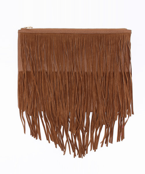 WEGO（ウィゴー）の「WEGO/ フリンジクラッチバッグ（クラッチバッグ・レディース・キャメル/ブラック・FREE）」の9枚目の写真