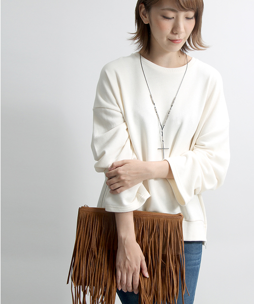 WEGO（ウィゴー）の「WEGO/ フリンジクラッチバッグ（クラッチバッグ・レディース・キャメル/ブラック・FREE）」の3枚目の写真