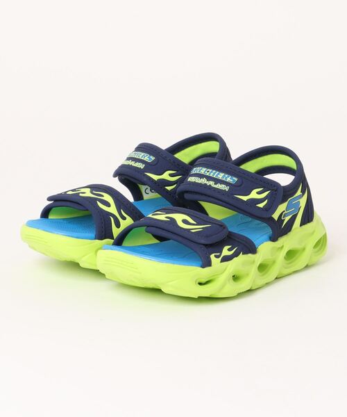 SKECHERS スケッチャーズ S LIGHTS THERMO SPLASH-HEAT TIDE【光る靴】キッズサンダル(Sライツサーモスプラッシュヒートタイド) 400102L NVLM ネイビー/ライム（サンダル）｜SKECHERS（スケッチャーズ）