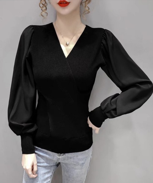 Miniministore(ミニミニストア)の「バルーン袖 リブニットトップス 韓国風(Tシャツ/カットソー・レディース・グレー/ブラック/ホワイト・FREE)」の21枚目の写真