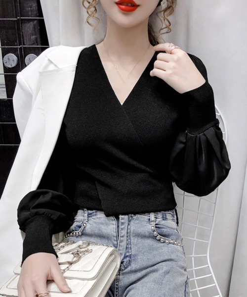 Miniministore(ミニミニストア)の「バルーン袖 リブニットトップス 韓国風(Tシャツ/カットソー・レディース・グレー/ブラック/ホワイト・FREE)」の19枚目の写真