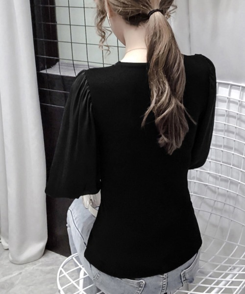 Miniministore(ミニミニストア)の「バルーン袖 リブニットトップス 韓国風(Tシャツ/カットソー・レディース・グレー/ブラック/ホワイト・FREE)」の18枚目の写真