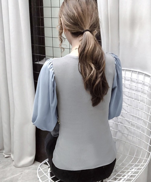 Miniministore(ミニミニストア)の「バルーン袖 リブニットトップス 韓国風(Tシャツ/カットソー・レディース・グレー/ブラック/ホワイト・FREE)」の12枚目の写真