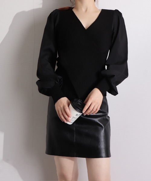 Miniministore(ミニミニストア)の「バルーン袖 リブニットトップス 韓国風(Tシャツ/カットソー・レディース・グレー/ブラック/ホワイト・FREE)」の11枚目の写真