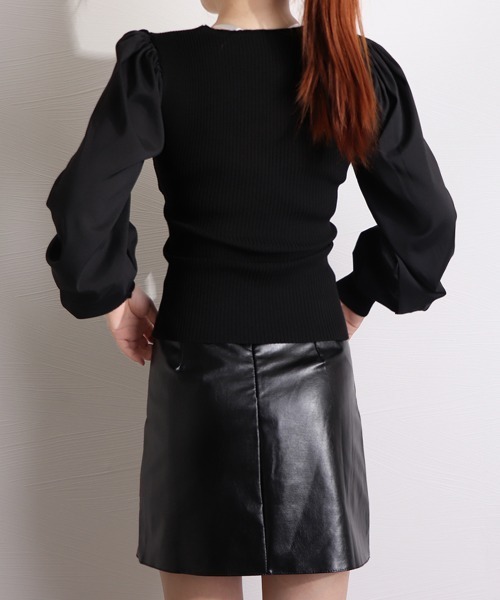 Miniministore(ミニミニストア)の「バルーン袖 リブニットトップス 韓国風(Tシャツ/カットソー・レディース・グレー/ブラック/ホワイト・FREE)」の9枚目の写真