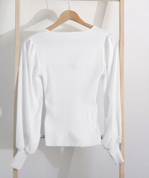 Miniministore(ミニミニストア)の「バルーン袖 リブニットトップス 韓国風(Tシャツ/カットソー・レディース・グレー/ブラック/ホワイト・FREE)」の7枚目の写真