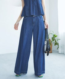 VIS | 【セットアップ対応】ライトデニムベルト付きセンタープレスワイドパンツ【洗える】(デニムパンツ)