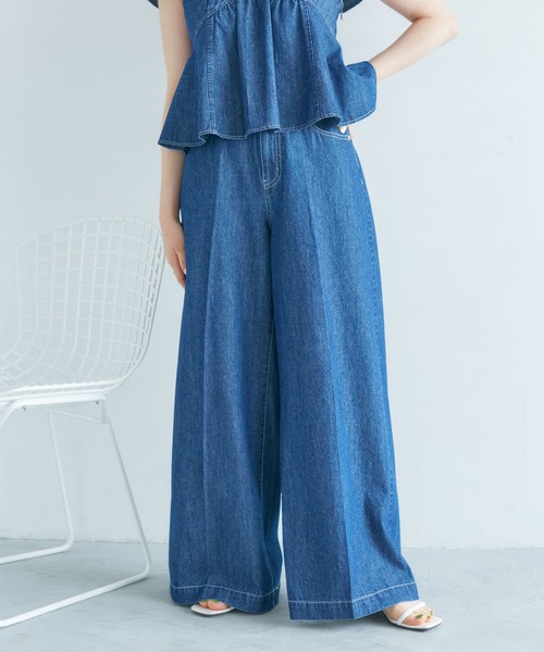 VIS(ビス)の「【セットアップ対応】ライトデニムベルト付きセンタープレスワイドパンツ【洗える】(デニムパンツ・レディース・ブルー系その他3/ブルー系その他4/ホワイト系その他4・S/M)」の7枚目の写真