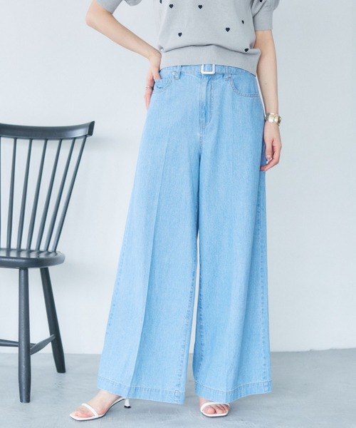 VIS(ビス)の「【セットアップ対応】ライトデニムベルト付きセンタープレスワイドパンツ【洗える】(デニムパンツ・レディース・ブルー系その他3/ブルー系その他4/ホワイト系その他4・S/M)」の14枚目の写真