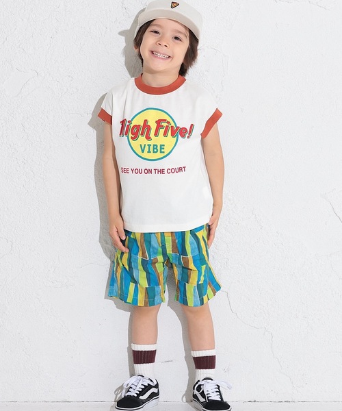 Ocean&Ground(オーシャン&グラウンド)の「プリントリンガーキャップスリーブカットソー(80~140cm)(Tシャツ/カットソー・キッズ・キナリ/ホワイト/ライトブルー・80/90/95/100/110/120/130/140)」の8枚目の写真