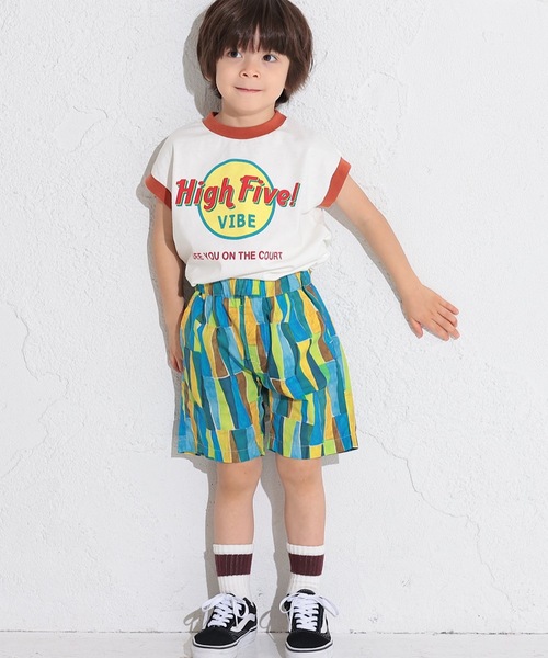 Ocean&Ground(オーシャン&グラウンド)の「プリントリンガーキャップスリーブカットソー(80~140cm)(Tシャツ/カットソー・キッズ・キナリ/ホワイト/ライトブルー・80/90/95/100/110/120/130/140)」の9枚目の写真