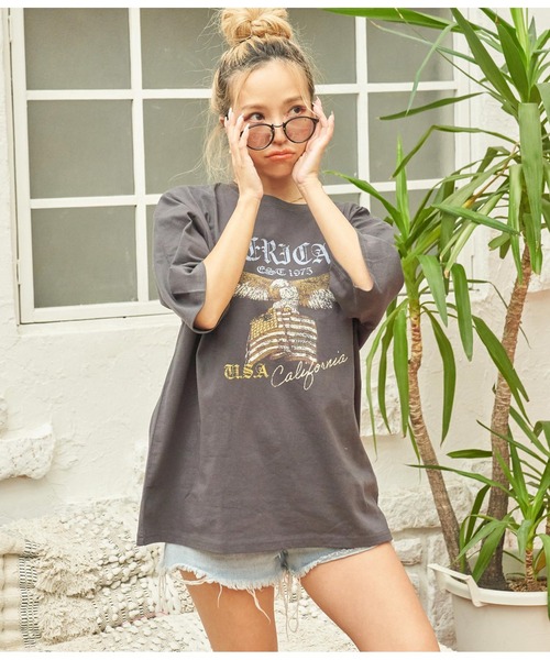 anap mimpi（アナップミンピ）の「イーグルプリント コットン ビッグTシャツ（Tシャツ/カットソー・レディース・ダークグレー/ベージュ系その他/ピンクベージュ・FREE）」の16枚目の写真