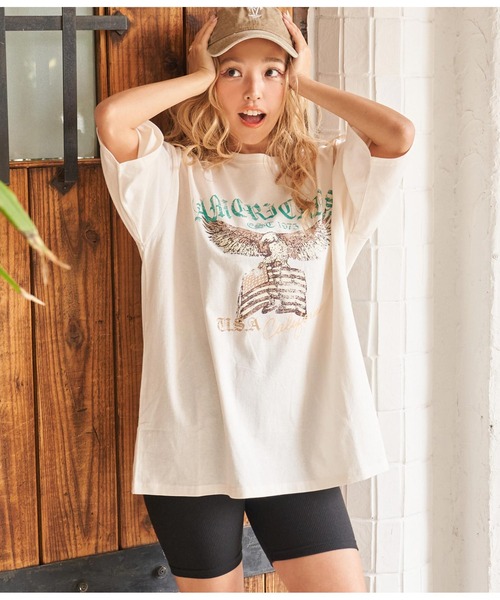 anap mimpi（アナップミンピ）の「イーグルプリント コットン ビッグTシャツ（Tシャツ/カットソー・レディース・ダークグレー/ベージュ系その他/ピンクベージュ・FREE）」の11枚目の写真