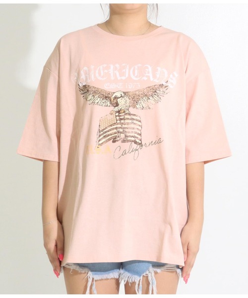 anap mimpi（アナップミンピ）の「イーグルプリント コットン ビッグTシャツ（Tシャツ/カットソー・レディース・ダークグレー/ベージュ系その他/ピンクベージュ・FREE）」の21枚目の写真