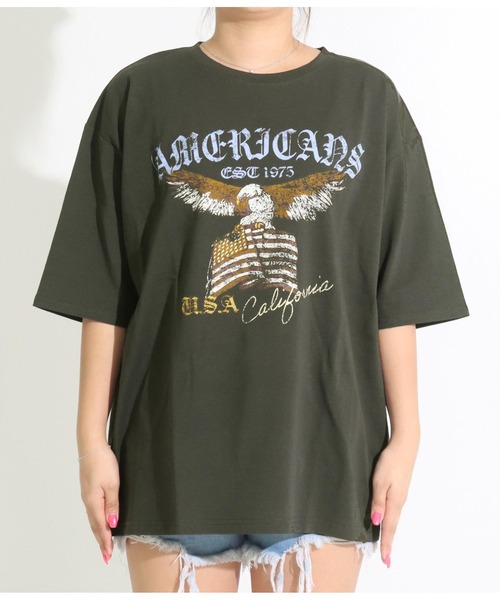 anap mimpi（アナップミンピ）の「イーグルプリント コットン ビッグTシャツ（Tシャツ/カットソー・レディース・ダークグレー/ベージュ系その他/ピンクベージュ・FREE）」の8枚目の写真