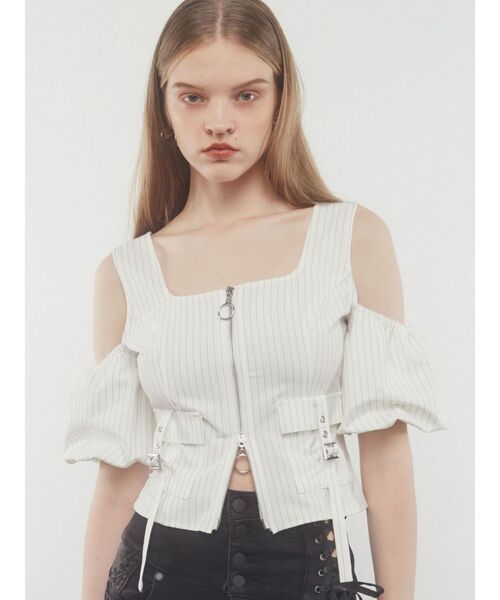 EMODA（エモダ）の「アウトポケットオフショルダートップ（Tシャツ/カットソー・レディース・ホワイト/グレー/カーキ/ブラック・FREE）」の2枚目の写真