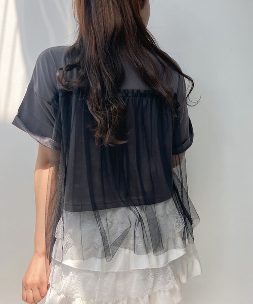 AS KNOW AS plus(アズノゥアズプラス)の「◎チュールリボン ロックTシャツ(Tシャツ/カットソー・レディース・ブラック×グレー/ホワイト×ブラック/チャコールグレー×ブラック/ホワイト系/グレー系/アイボリー系/ホワイト系1/グレー系1/アイボリー系1/アイボリー系2・FREE)」の21枚目の写真