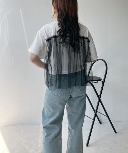 AS KNOW AS plus(アズノゥアズプラス)の「◎チュールリボン ロックTシャツ(Tシャツ/カットソー・レディース・ブラック×グレー/ホワイト×ブラック/チャコールグレー×ブラック/ホワイト系/グレー系/アイボリー系/ホワイト系1/グレー系1/アイボリー系1/アイボリー系2・FREE)」の16枚目の写真