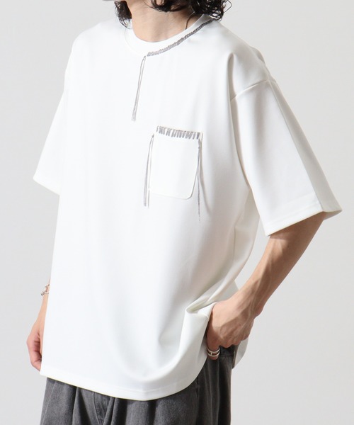 ATELANE(アテレーン)の「ポンチアソートハンドステッチ刺繍Tシャツ(Tシャツ/カットソー・メンズ・ホワイト/ブラック系/ホワイト系/ブラック/グレー/ブルー・L/M)」の3枚目の写真