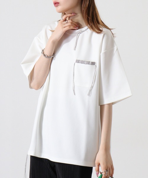 ATELANE(アテレーン)の「ポンチアソートハンドステッチ刺繍Tシャツ(Tシャツ/カットソー・メンズ・ホワイト/ブラック系/ホワイト系/ブラック/グレー/ブルー・L/M)」の19枚目の写真