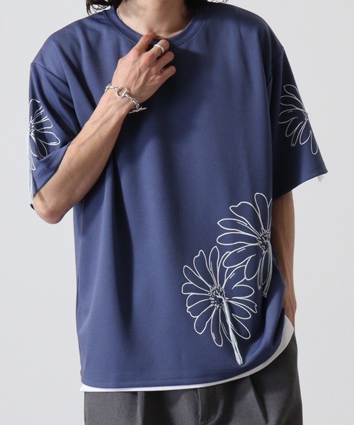 ATELANE(アテレーン)の「ポンチアソートハンドステッチ刺繍Tシャツ(Tシャツ/カットソー・メンズ・ホワイト/ブラック系/ホワイト系/ブラック/グレー/ブルー・L/M)」の8枚目の写真