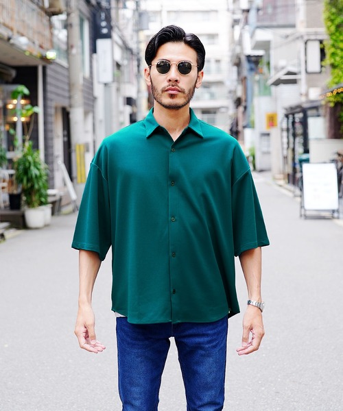 jiggys shop(ジギーズショップ)の「UVカット梨地BIGオーバーサイズ半袖シャツ(シャツ/ブラウス・メンズ・ダークグレー/ベージュ/ブルー系その他/ブラック/ブルーグレー/アイボリー・MEDIUM/LARGE/X-LARGE)」の7枚目の写真