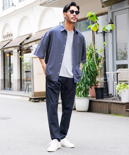 jiggys shop(ジギーズショップ)の「UVカット梨地BIGオーバーサイズ半袖シャツ(シャツ/ブラウス・メンズ・ダークグレー/ベージュ/ブルー系その他/ブラック/ブルーグレー/アイボリー・MEDIUM/LARGE/X-LARGE)」の20枚目の写真