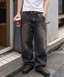 フェード加工ダブルニーペインターワイドパンツ/ユニセックス