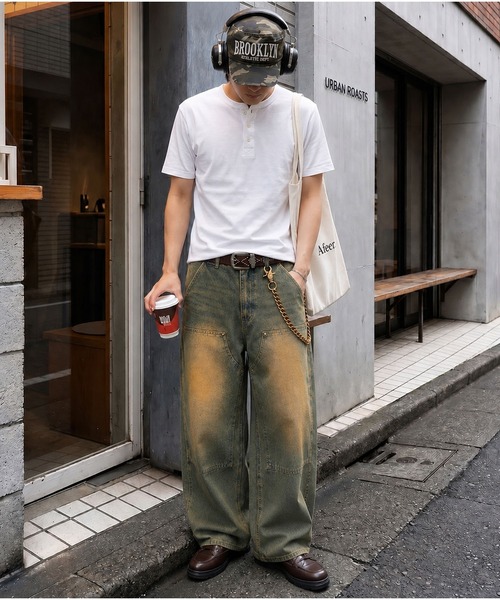 00s ダブルニー ペインター デニム バギーパンツ ピスタチオ フェード 