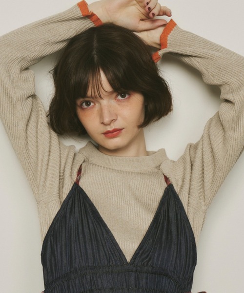 Unitage（ユニテージ）の「※入荷禁止※配色クルーネックリブニット（ニット/セーター・レディース・ダークグリーン/ネイビー/ブラウン/グレー/アイボリー/ブラック/イエロー/ナチュラル/ライトブルー/その他・FREE）」の5枚目の写真