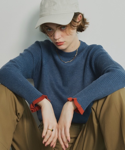 Unitage（ユニテージ）の「※入荷禁止※配色クルーネックリブニット（ニット/セーター・レディース・ダークグリーン/ネイビー/ブラウン/グレー/アイボリー/ブラック/イエロー/ナチュラル/ライトブルー/その他・FREE）」の8枚目の写真