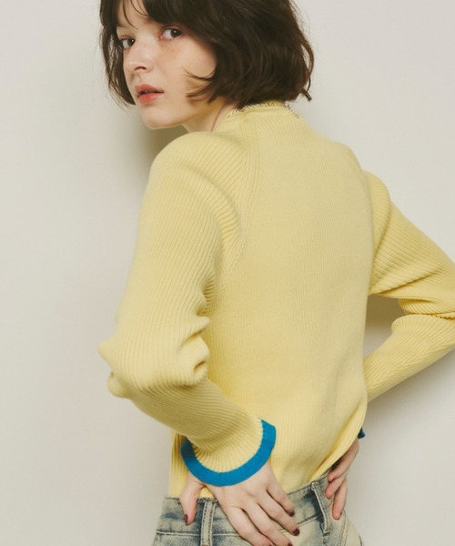 Unitage（ユニテージ）の「※入荷禁止※配色クルーネックリブニット（ニット/セーター・レディース・ダークグリーン/ネイビー/ブラウン/グレー/アイボリー/ブラック/イエロー/ナチュラル/ライトブルー/その他・FREE）」の9枚目の写真