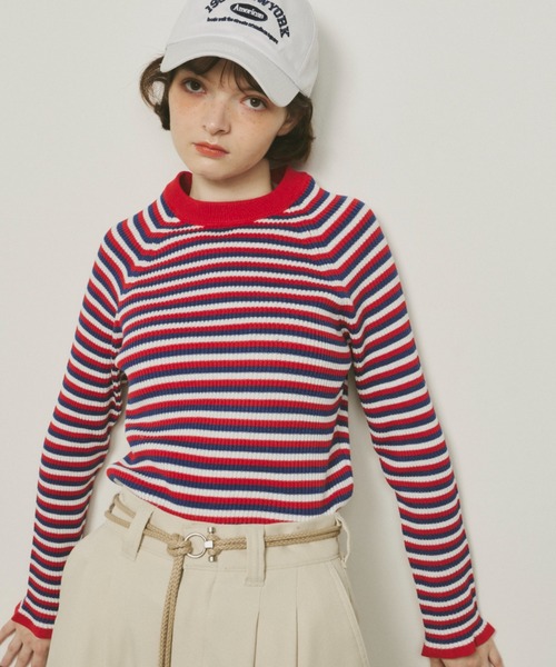 Unitage（ユニテージ）の「※入荷禁止※配色クルーネックリブニット（ニット/セーター・レディース・ダークグリーン/ネイビー/ブラウン/グレー/アイボリー/ブラック/イエロー/ナチュラル/ライトブルー/その他・FREE）」の10枚目の写真