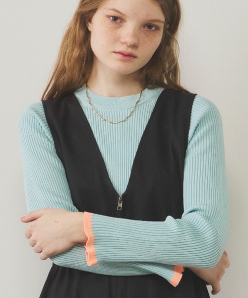 Unitage（ユニテージ）の「※入荷禁止※配色クルーネックリブニット（ニット/セーター・レディース・ダークグリーン/ネイビー/ブラウン/グレー/アイボリー/ブラック/イエロー/ナチュラル/ライトブルー/その他・FREE）」の7枚目の写真