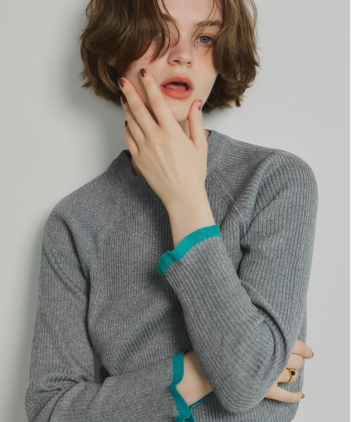 Unitage（ユニテージ）の「※入荷禁止※配色クルーネックリブニット（ニット/セーター・レディース・ダークグリーン/ネイビー/ブラウン/グレー/アイボリー/ブラック/イエロー/ナチュラル/ライトブルー/その他・FREE）」の16枚目の写真