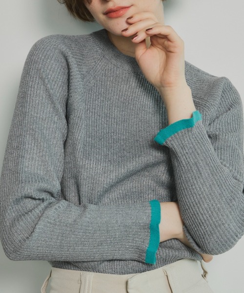Unitage（ユニテージ）の「※入荷禁止※配色クルーネックリブニット（ニット/セーター・レディース・ダークグリーン/ネイビー/ブラウン/グレー/アイボリー/ブラック/イエロー/ナチュラル/ライトブルー/その他・FREE）」の17枚目の写真