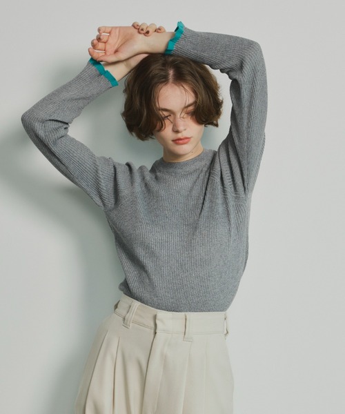 Unitage（ユニテージ）の「※入荷禁止※配色クルーネックリブニット（ニット/セーター・レディース・ダークグリーン/ネイビー/ブラウン/グレー/アイボリー/ブラック/イエロー/ナチュラル/ライトブルー/その他・FREE）」の19枚目の写真