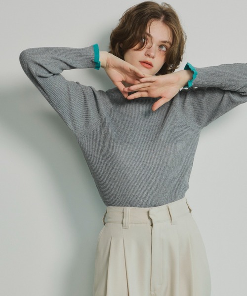 Unitage（ユニテージ）の「※入荷禁止※配色クルーネックリブニット（ニット/セーター・レディース・ダークグリーン/ネイビー/ブラウン/グレー/アイボリー/ブラック/イエロー/ナチュラル/ライトブルー/その他・FREE）」の18枚目の写真