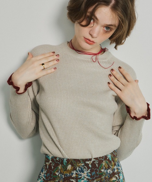 Unitage（ユニテージ）の「※入荷禁止※配色クルーネックリブニット（ニット/セーター・レディース・ダークグリーン/ネイビー/ブラウン/グレー/アイボリー/ブラック/イエロー/ナチュラル/ライトブルー/その他・FREE）」の14枚目の写真